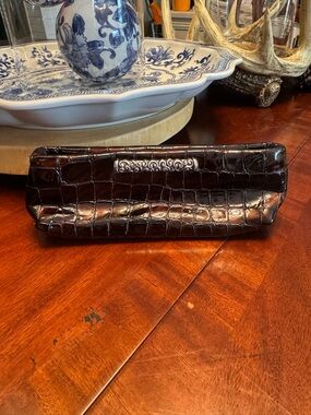 Brighton Dark Brown Croc-Embossed Clutch with Silver Accent
